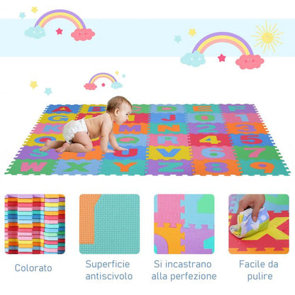 Tappeto Puzzle Per Bambini 10Pz Gioco Tappetino Morbido Lettere Alfabeto Gomma
