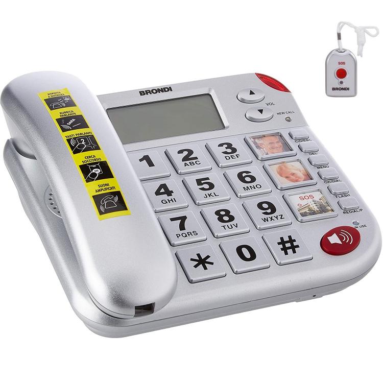 BRONDI SUPERBRAVO PLUS SILBER FESTNETZTELEFON FÜR SENIOREN FERNBEDIENUNG SOS-NOTRUF