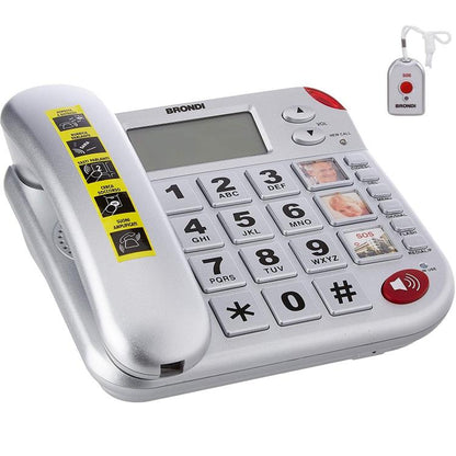 BRONDI SUPERBRAVO PLUS SILBER FESTNETZTELEFON FÜR SENIOREN FERNBEDIENUNG SOS-NOTRUF