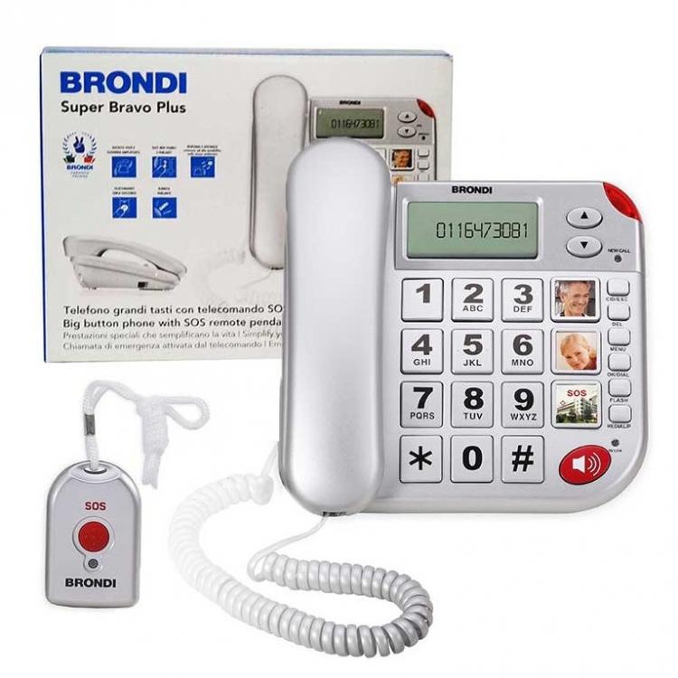 BRONDI SUPERBRAVO PLUS SILBER FESTNETZTELEFON FÜR SENIOREN FERNBEDIENUNG SOS-NOTRUF