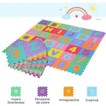 Tappetino Mini Puzzle Bambini 36Pz Da 5Cm Gioco Morbido In Gomma Numeri Alfabeto