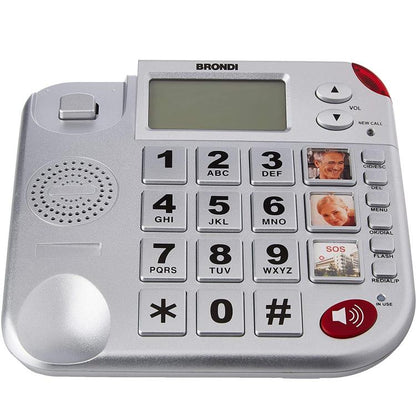BRONDI SUPERBRAVO PLUS SILBER FESTNETZTELEFON FÜR SENIOREN FERNBEDIENUNG SOS-NOTRUF