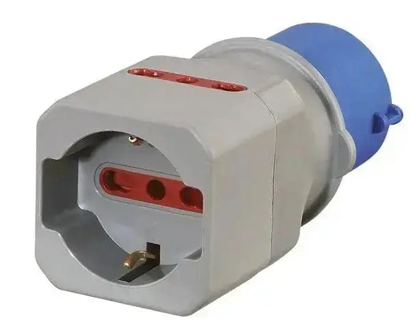 Industrial Adapter from CEE to Schuko 2 Italian 10/16A Sockets, Blue