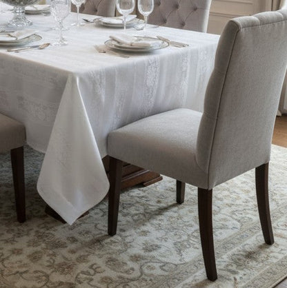 Tovaglia di Lusso RUBINO Jacquard Misto Lino - Design Tela Aida - Su Misura (Bianco/Avorio)
