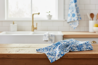 Set 3 Strofinacci in Cotone Drill "Mediterraneo" | Fantasia Blu e Bianco