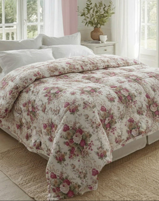 Trapunta Tea Matrimoniale in Cotone Stampa Rose 270x270 cm