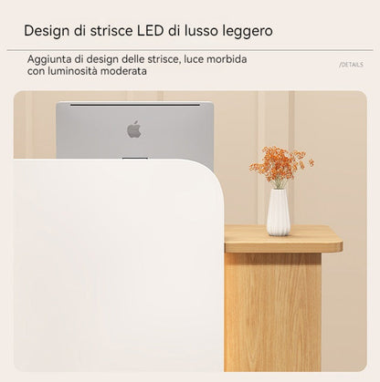 Bancone cassa piccolo e moderno Dotato di luci LED Cassetti con serratura per garantire la sicurezza degli oggetti di valore Ideale per negozi centri estetici e parrucchieri.Color bianco 95*45*100/140