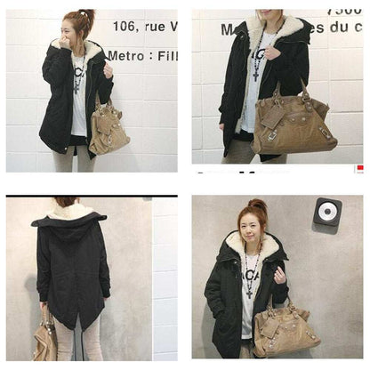 Cappotto invernale con cappuccio in cotone spesso caldo Giacca femminile Moda vintage lungo cappotto imbottito Street Outwear