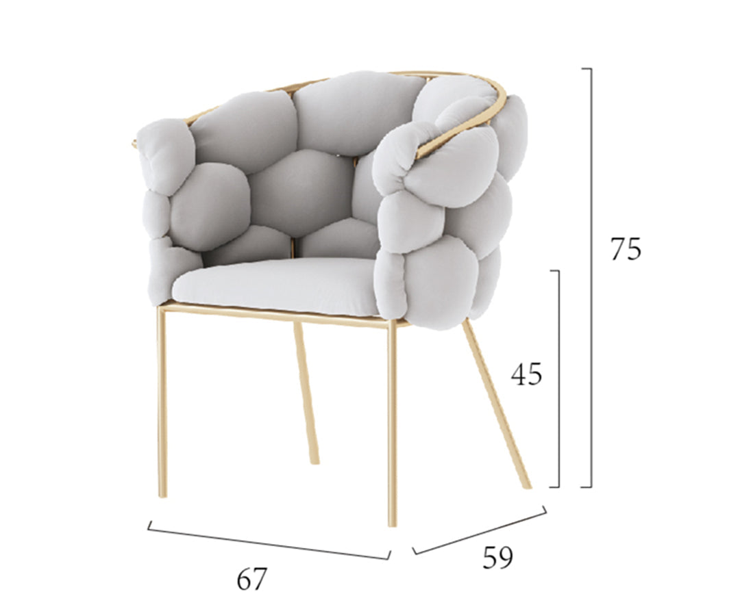 Poltrona "Pallone da Calcio" con Rivestimento in Tessuto Peluche Grigio e Base in Ferro Dorato - Dimensioni 67x59x75