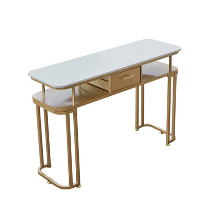 Tavolo per Unghie - Struttura in Metallo Resistente, Design Elegante, Piano in Marmo, Ampio Spazio, Montaggio Facile. singola(40 * 120 * 78CM, oro).doppia(40 * 160 * 78CM, oro)…