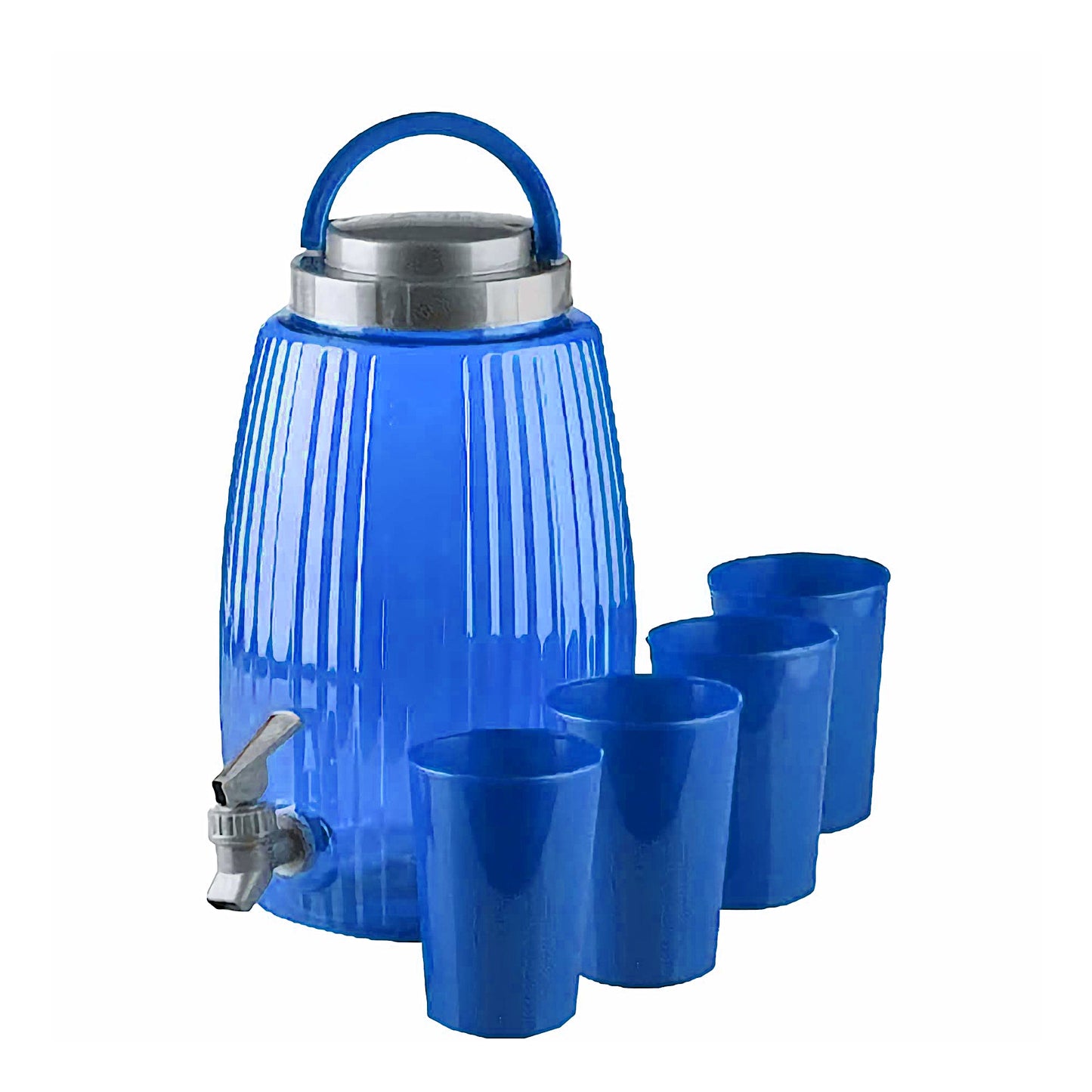 Spender mit Zapfhahn + 4 Gläser 4,7L Camping Picknick Büro