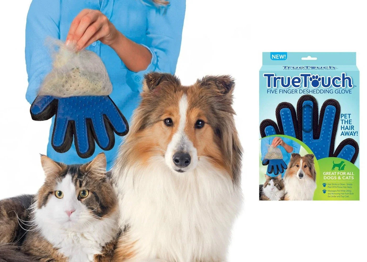 True Touch Bürstenhandschuh Entfilzungsbürste Haarentferner Massage für Hunde und Katzen