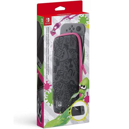 Nintendo Switch Case Kit Hülle Splatoon Neon Grün/Rosa +Schutzfolie