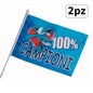 2x Flag with Pole Napoli Fan 100% Champions of Italy Scudetto Loop 40x60cm