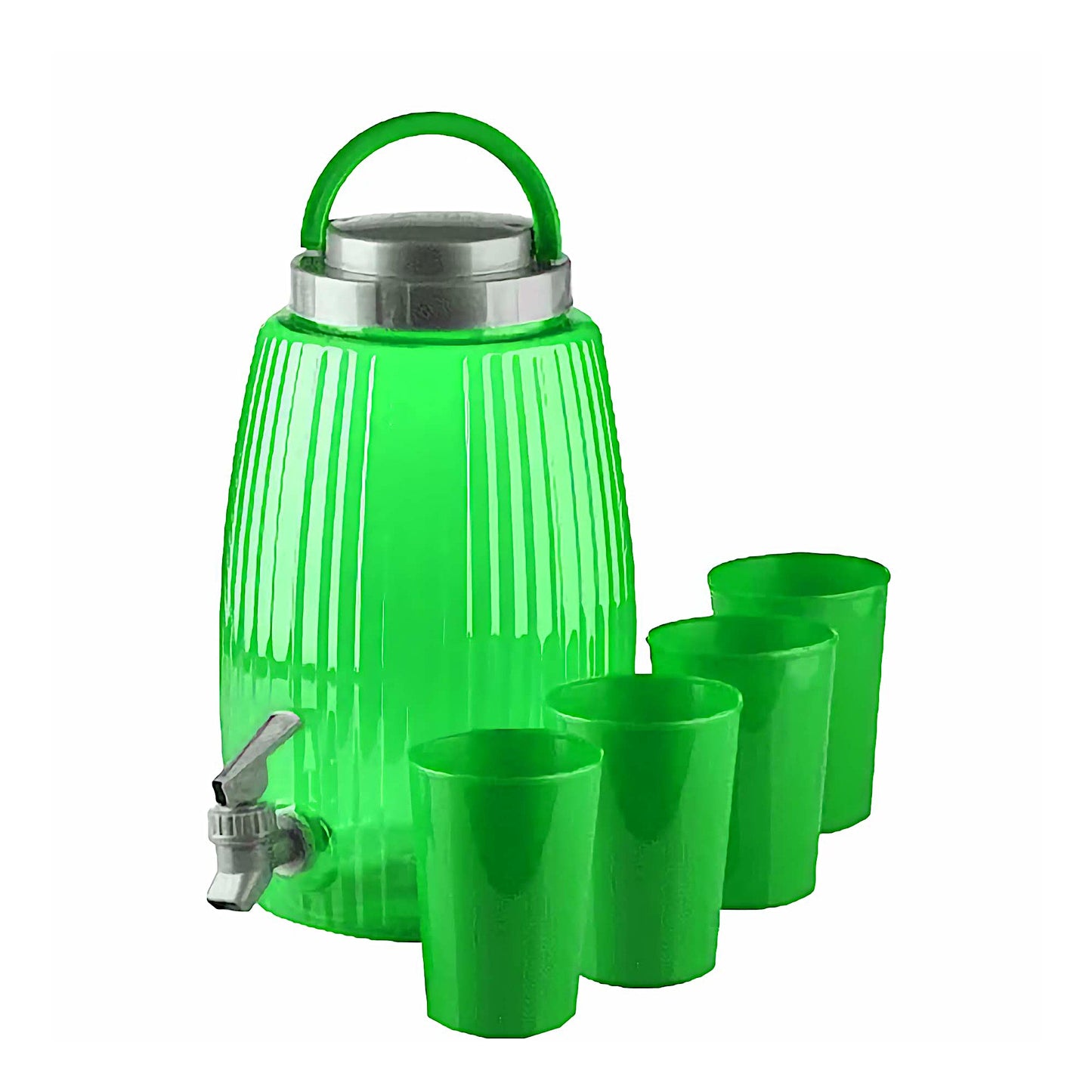 Spender mit Zapfhahn + 4 Gläser 4,7L Camping Picknick Büro