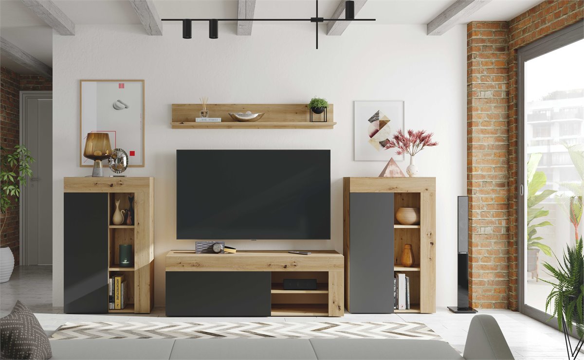 Mobile Soggiorno Leo in Rovere Nodi/Bianco Artik 260x41x103h
