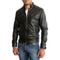 Men's Slim Fit Black Genuine Leather Biker Jacket Four Pockets Rindway