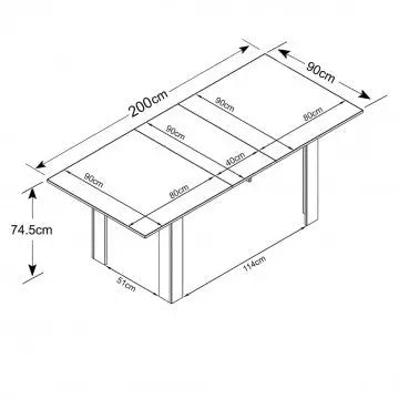 Tavolo Gemma Antracite e Grigio Scuro Effetto Cemento cm 160/200 x 90 x 75 h