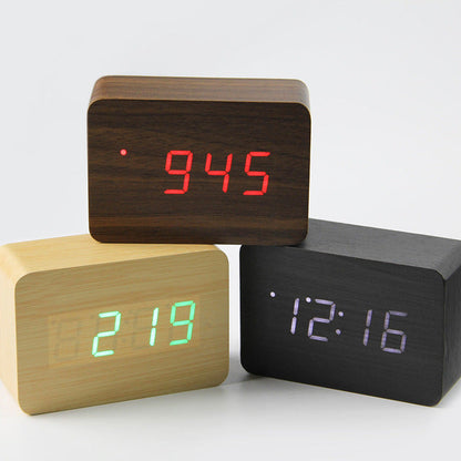 LED-Wecker aus Holz mit Temperaturanzeige, Weckfunktion, für Zuhause