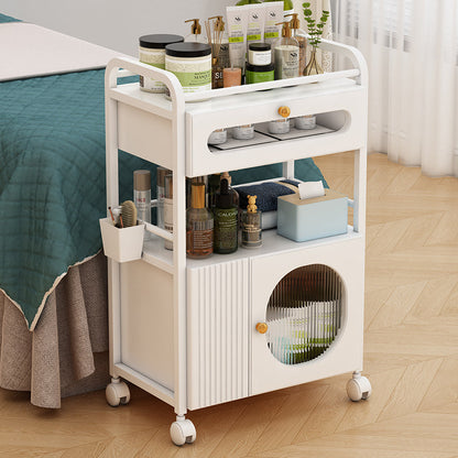 Rollwagen für Schönheitsstudio, mit Rollen und 1 Schublade, 1 durchsichtiges Schränkchen, weißer Rollwagen, Rollwagen für Schönheitssalon, moderner Arbeitswagen für Badezimmer, Wohnzimmer