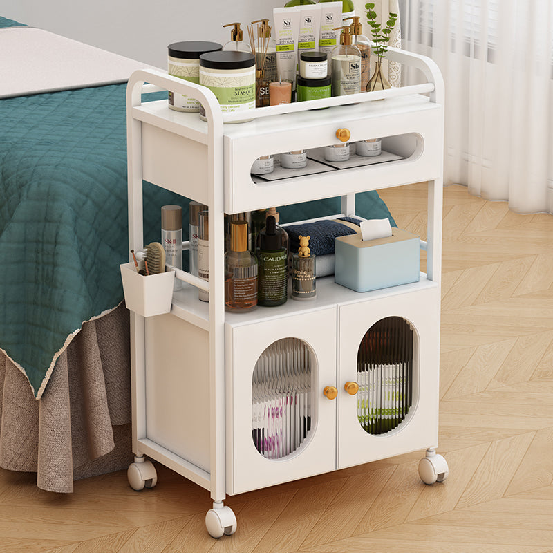 Rollwagen für Schönheitsstudio, mit Rollen und 1 Schublade, 1 durchsichtiges Schränkchen, weißer Rollwagen, Rollwagen für Schönheitssalon, moderner Arbeitswagen für Badezimmer, Wohnzimmer
