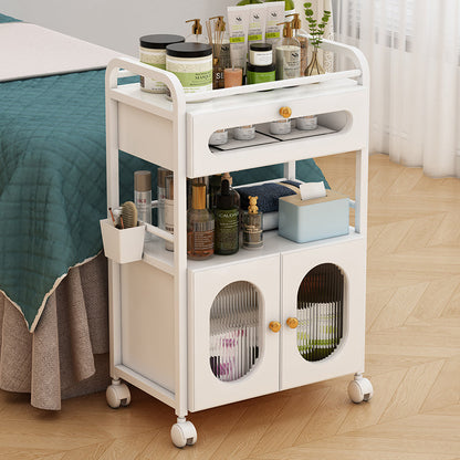 Rollwagen für Schönheitsstudio, mit Rollen und 1 Schublade, 1 durchsichtiges Schränkchen, weißer Rollwagen, Rollwagen für Schönheitssalon, moderner Arbeitswagen für Badezimmer, Wohnzimmer
