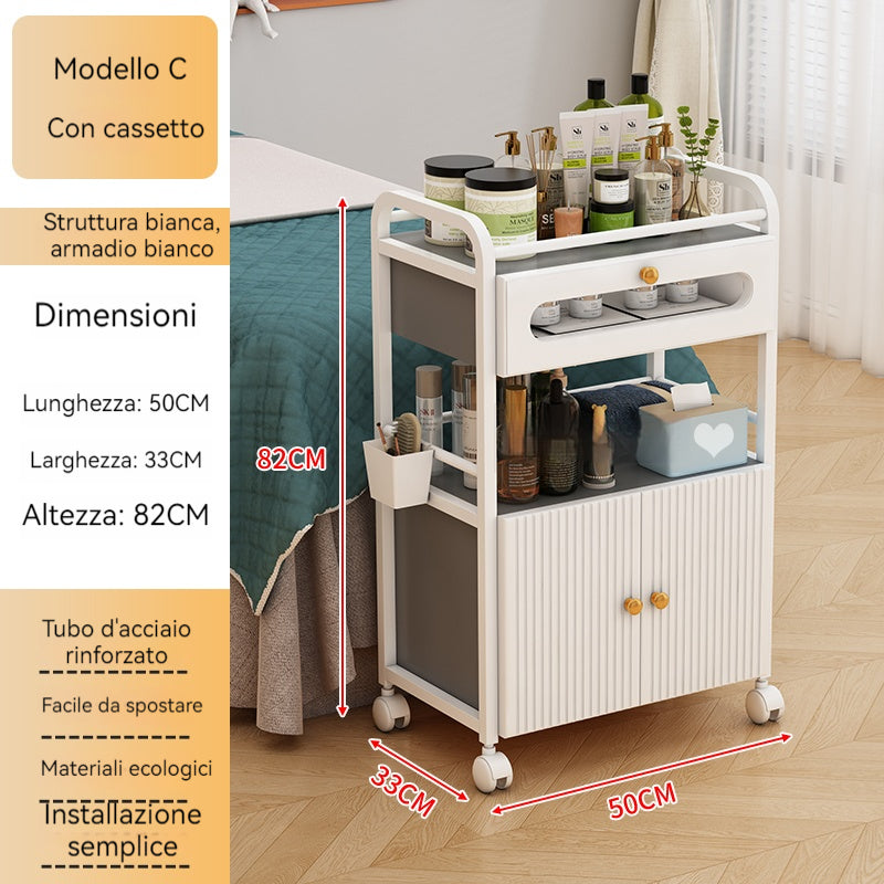 Rollwagen für Schönheitsstudio, mit Rollen und 1 Schublade, 1 durchsichtiges Schränkchen, weißer Rollwagen, Rollwagen für Schönheitssalon, moderner Arbeitswagen für Badezimmer, Wohnzimmer