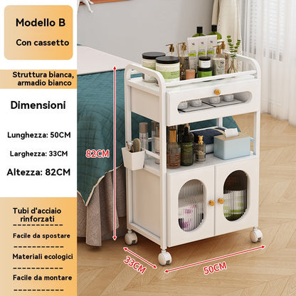 Rollwagen für Schönheitsstudio, mit Rollen und 1 Schublade, 1 durchsichtiges Schränkchen, weißer Rollwagen, Rollwagen für Schönheitssalon, moderner Arbeitswagen für Badezimmer, Wohnzimmer