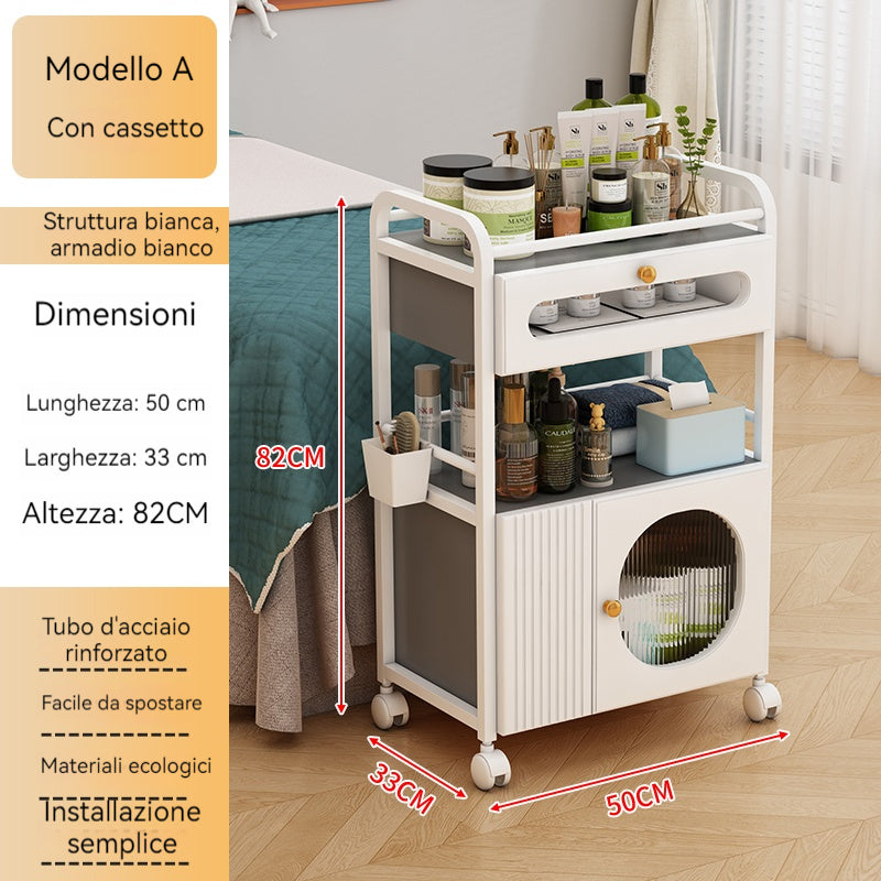 Rollwagen für Schönheitsstudio, mit Rollen und 1 Schublade, 1 durchsichtiges Schränkchen, weißer Rollwagen, Rollwagen für Schönheitssalon, moderner Arbeitswagen für Badezimmer, Wohnzimmer