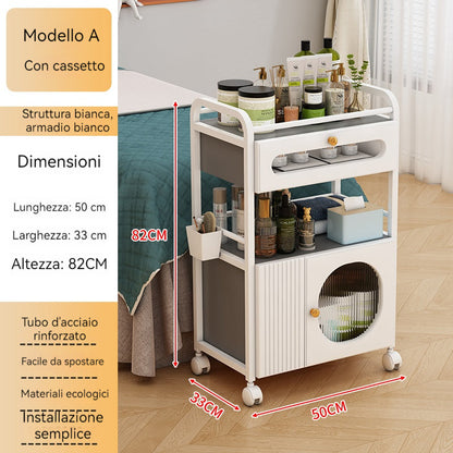 Rollwagen für Schönheitsstudio, mit Rollen und 1 Schublade, 1 durchsichtiges Schränkchen, weißer Rollwagen, Rollwagen für Schönheitssalon, moderner Arbeitswagen für Badezimmer, Wohnzimmer