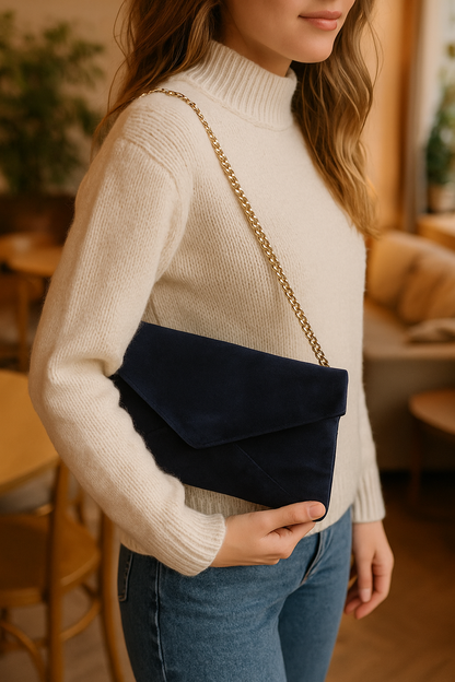 Italian Leather Envelope Bag with Chain Strap by Modex™