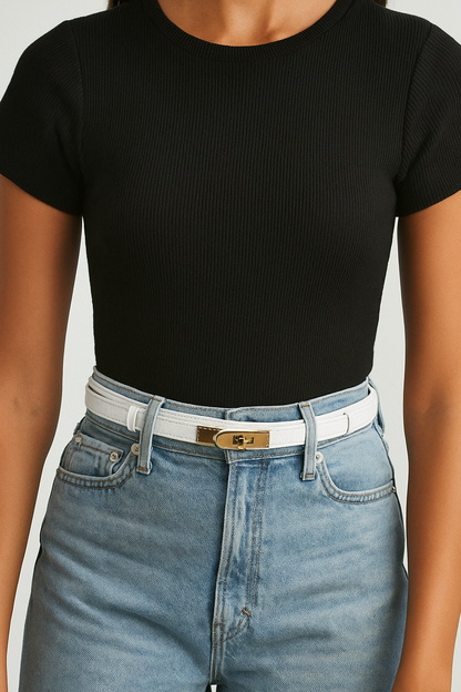 Adjustable Italian Leather Belt with Gold Buckle by Modex™