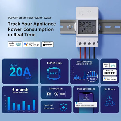 Sonoff Powr320D Elite LCD WLAN Smart Switch 20A Stromverbrauchsmessgerät Alexa