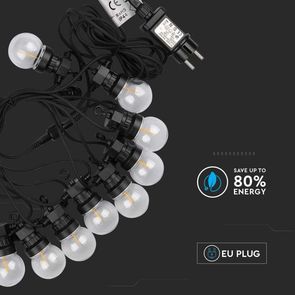 Catenaria LED 5m 10 Lampadine Filamento Bianco Caldo