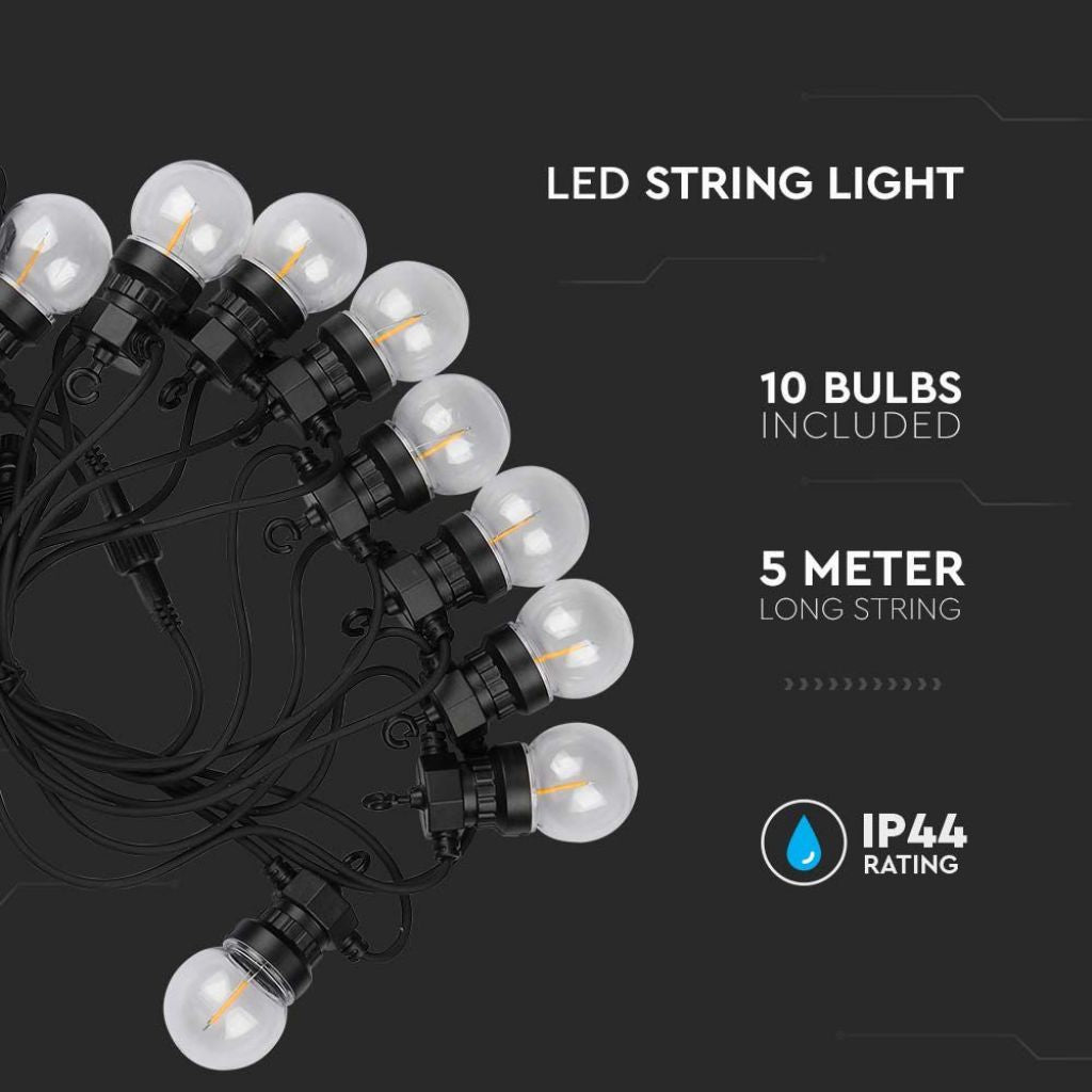 Catenaria LED 5m 10 Lampadine Filamento Bianco Caldo