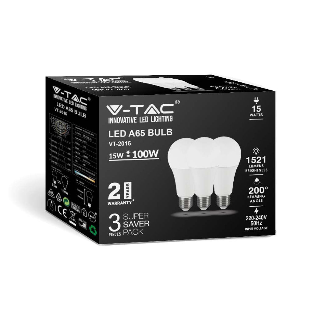 V-Tac Set 3 LED-Lampen E27 15W A65 6500K Kaltweiß