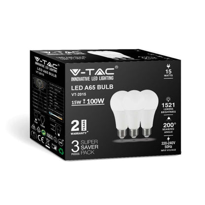 V-Tac Set 3 LED-Lampen E27 15W A65 6500K Kaltweiß