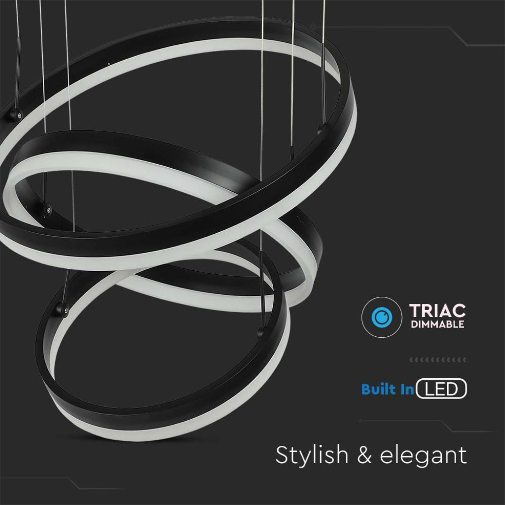 LED-Hängeleuchte 3 Ringe 86W Schwarz 3000K – V-TAC
