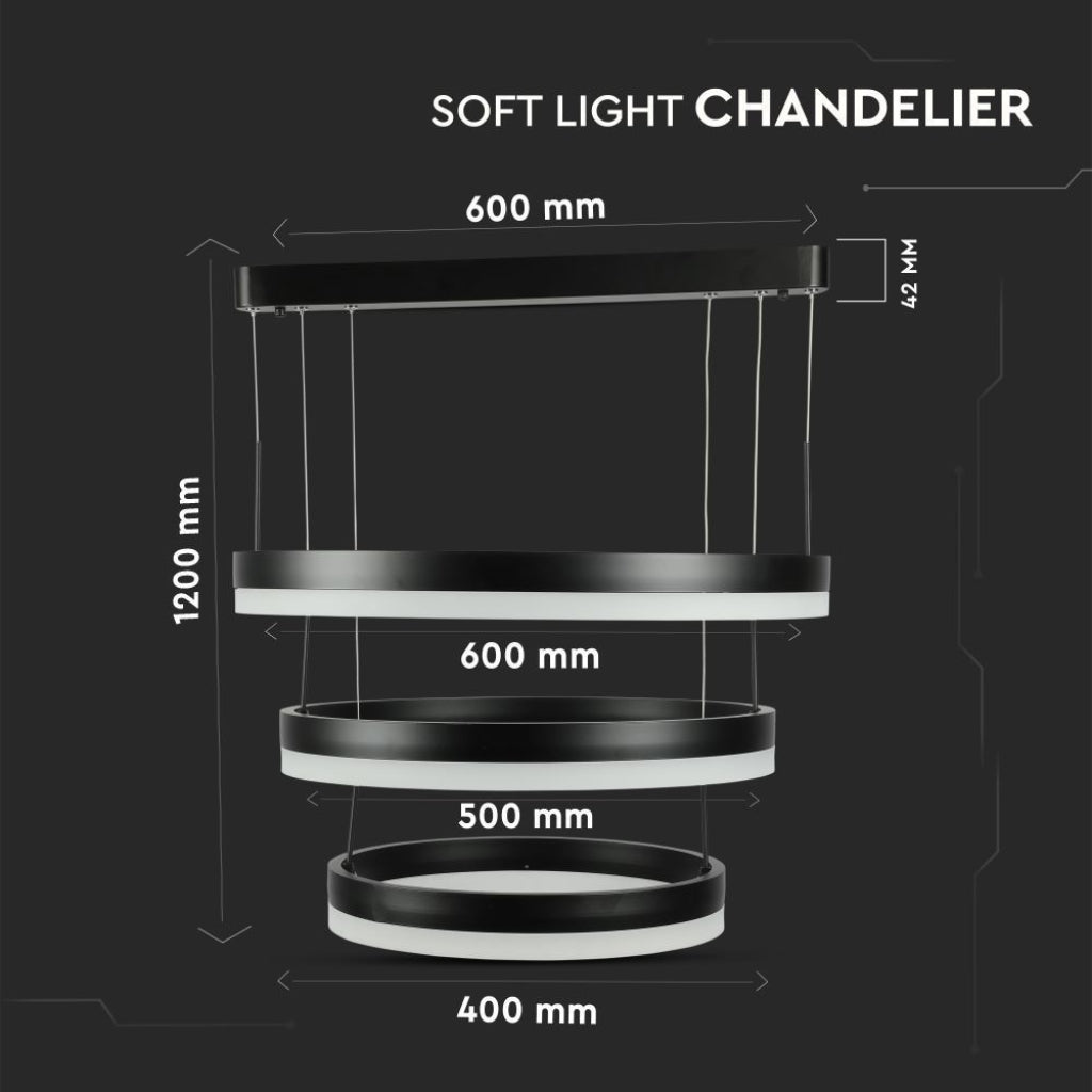 LED-Hängeleuchte 3 Ringe 86W Schwarz 3000K – V-TAC