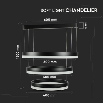 LED-Hängeleuchte 3 Ringe 86W Schwarz 3000K – V-TAC