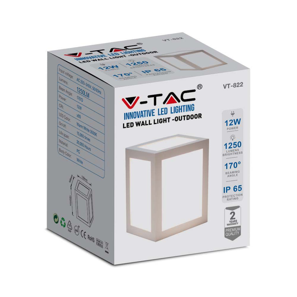 Lanterna LED Muro 12W Quadrata IP65 4000K Bianca V-TAC