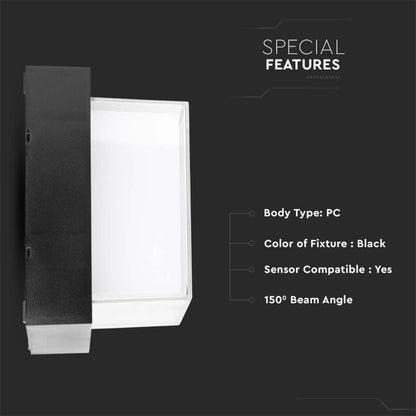 LED Wandleuchte Quadratisch 12W 3000K IP65 Schwarz V-TAC