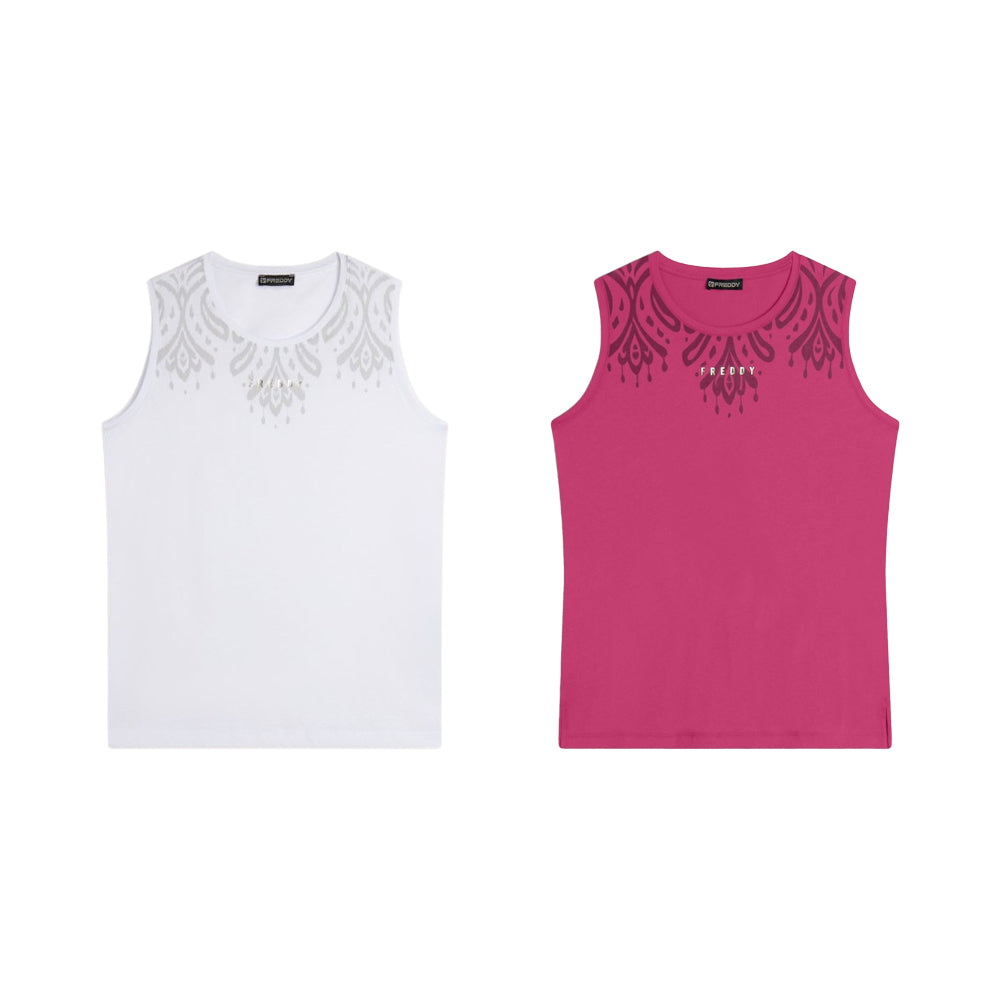 Freddy Jersey Tank Top with Floral Print on the Shoulders S25WTRT5