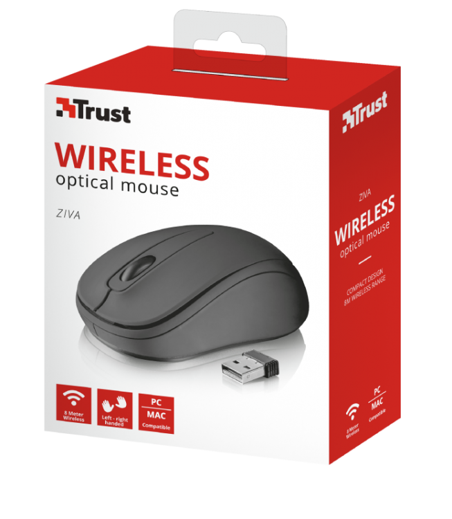 Trust Ziva Kabellose optische Maus 3 Tasten beidhändig optisch 1000 dpi Schwarz PC
