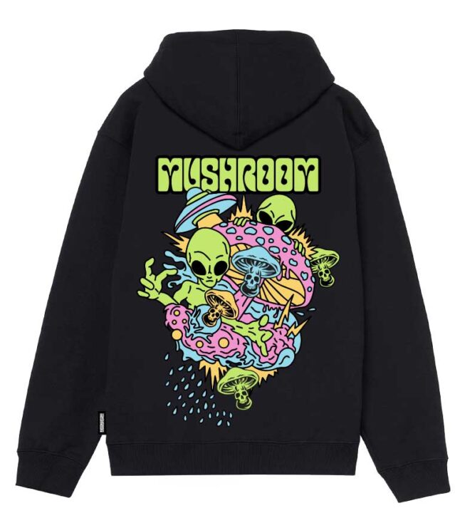 Mushroom Felpa con cappuccio in cotone con stampa 22FWMU21004-01 black