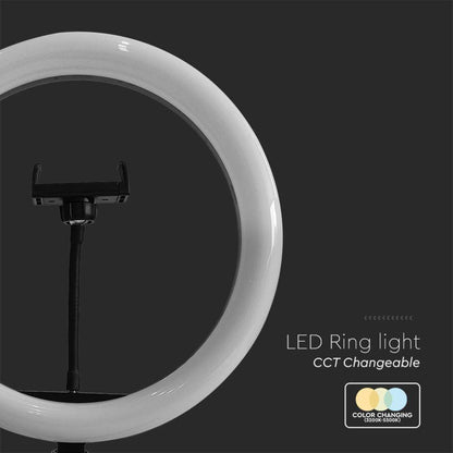 V-Tac Ring Light LED 7W 26cm con Treppiede e Supporto Smartphone