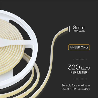 V-Tac LED COB Streifen 24V 10W/m Bernstein IP67 5m Flexibel Wasserdicht