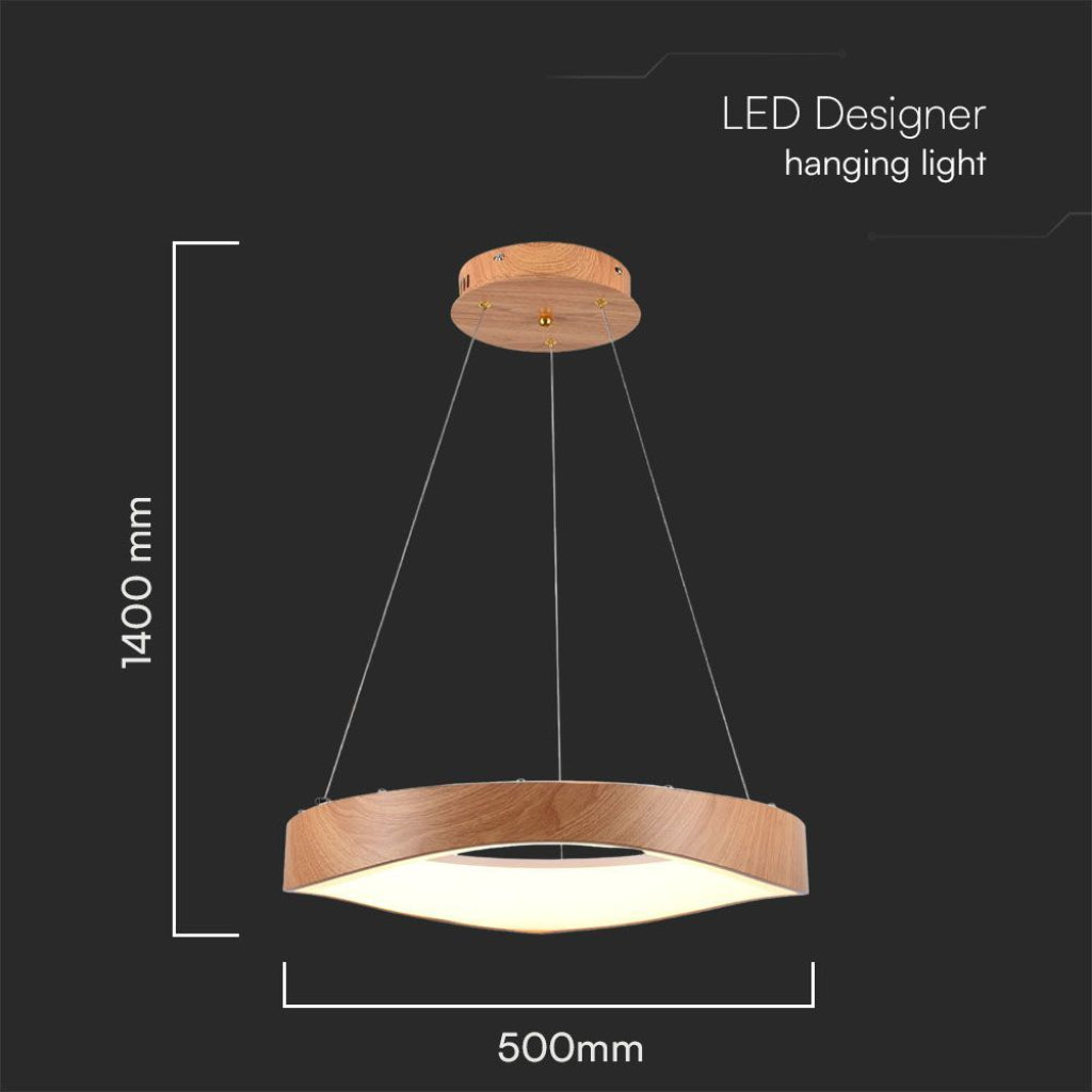 Lampadario LED sospeso 25W circolare colore legno 3000K – Ø500mm