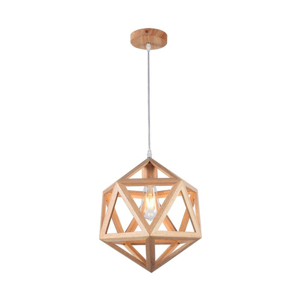 Lampadario sospeso E27 design geometrico legno Ø300mm max 40W