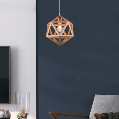 Lampadario sospeso E27 design geometrico legno Ø300mm max 40W